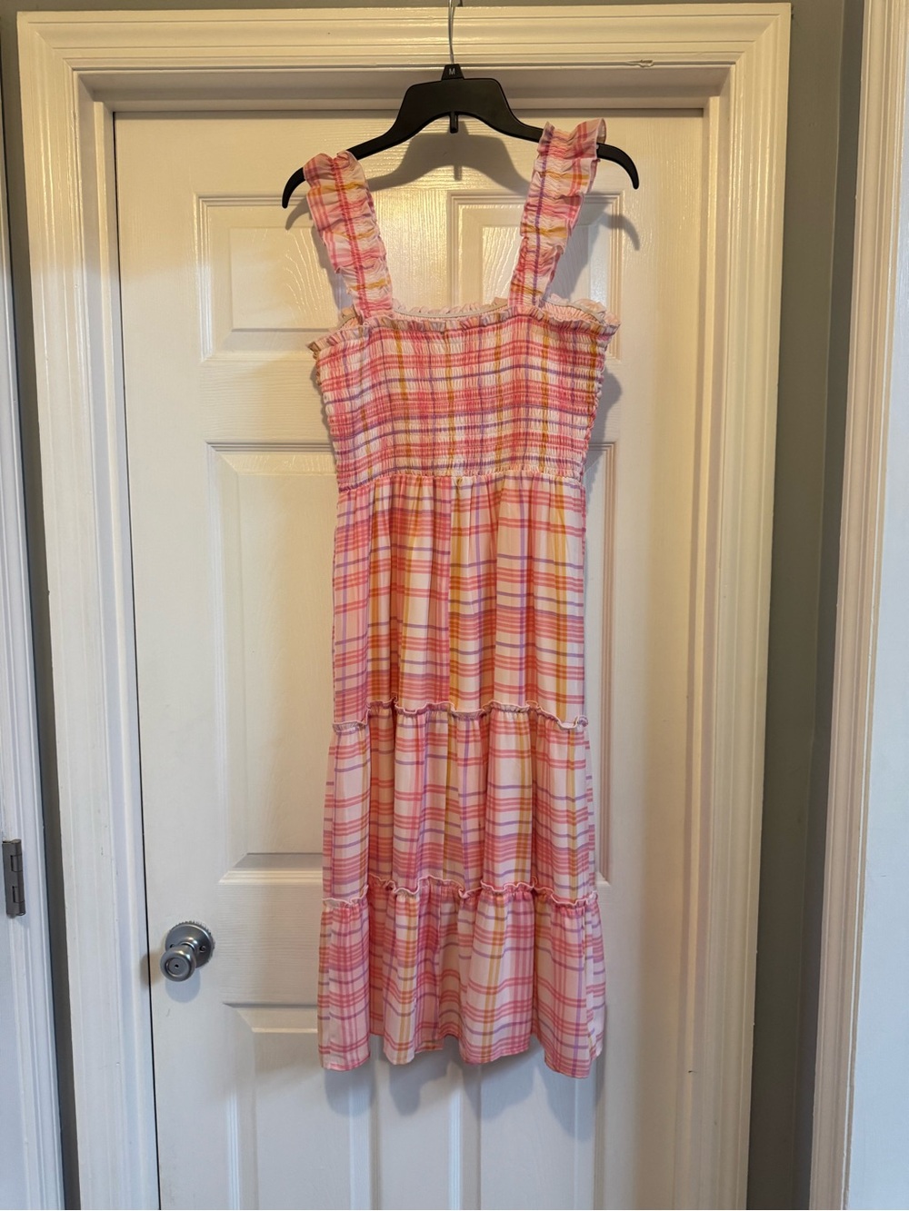 As U Wish Pink Plaid Tiered Sundress with Ruffle Straps